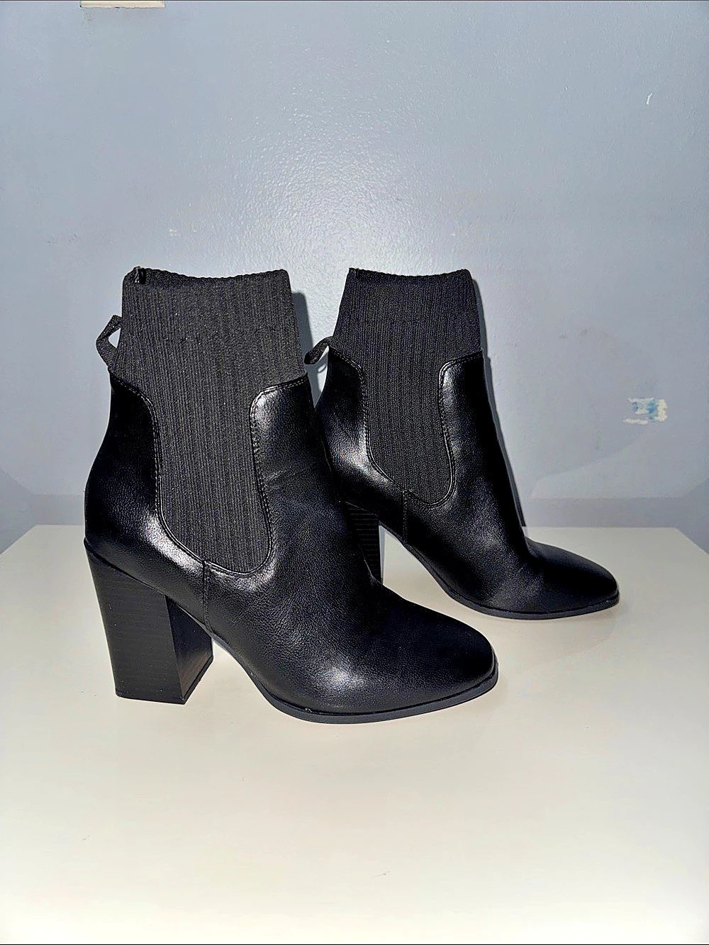 Bamboo Black Block Heel Ankle Boots